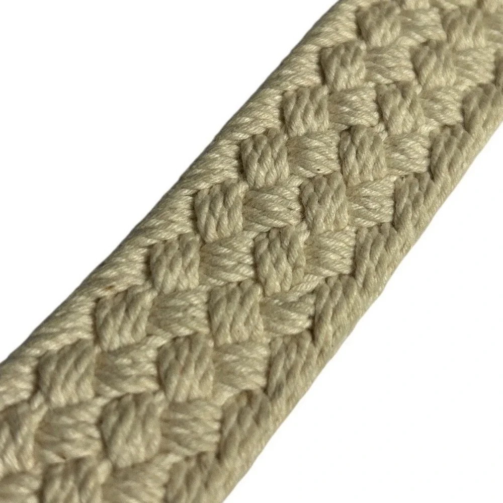 VTG Dockers Woven Rope Belt Cream Brown‎ Leather Brass Buckle USA Made 37